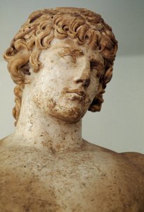 Antinous, parische Marmorstatue, aus dem Tempel des Apollo in Delphi, Griechenland, römische Zivilisation, 2. Jahrhundert n. Chr., Detail