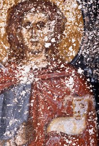Christus, Fresko in der byzantinischen Kirche Sotiras Christos, Vlithias, Kreta, Griechenland von Unbekannt Unbekannt