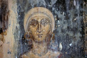 Weibliche Figur, Fresko in der byzantinischen Kirche Agios Athanasios, Kefali, Kreta, Griechenland
