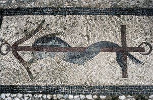 Mosaik, das einen Delfin und einen Anker darstellt, Insel Delos (UNESCO-Welterbeliste) von Unbekannt Unbekannt