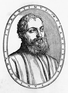Porträt von Francesco Tatti da Sansovino (1521-1586), italienischer Schriftsteller, Holzschnitt aus Del secretario di Francesco Sansouino libri quattro