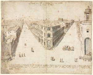 Achtzehn Ansichten von Rom: Die Quattro Fontane in Richtung Monte Cavallo, 1665