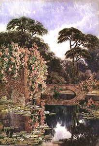 Eine alte Mauer und Wassergarten