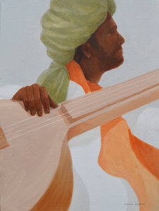 Sitar-Spieler, grüner Turban