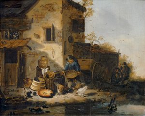 Bauer füttert Hühner von Lionel Hamilton Renwick
