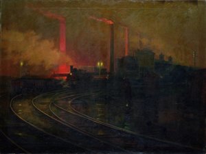 Die Stahlwerke, Cardiff bei Nacht