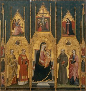 Altarbild der Jungfrau mit den Heiligen Agatha, Stephanus, Franziskus und einem Märtyrerheiligen von Lo Spagna