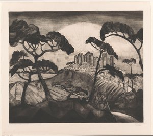 Schloss auf einem Hügel von Lodewijk Schelfhout (signed by artist)