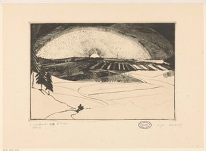 Auf- oder untergehende Sonne über einer Hügellandschaft von Lodewijk Schelfhout (signed by artist)