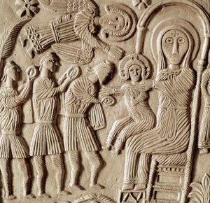 Archäologie des Mittelalters: Anbetung der Heiligen Drei Könige, Relief des Altars von Herzog Rachis von Lombard School
