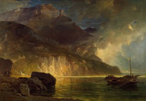Der Frohnalpstock am Ufer des Vierwaldstättersees bei Gewitter von Léon Berthoud