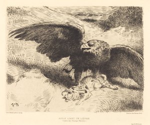 Ein Adler stürzt sich auf einen Hasen von Léon Bonnat