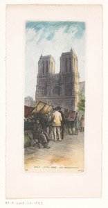 Ansicht der Notre-Dame in Paris mit Buchhändlern im Vordergrund von Léopold Robin
