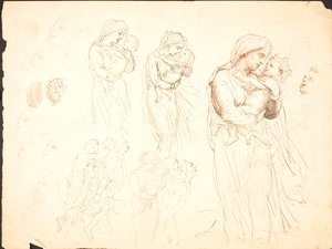 Mehrere Skizzen zum Motiv "Das Kind auf dem Arm" von Lorenz Frølich