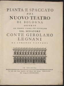 Grundriss und Querschnitt des neuen Theaters von Bologna