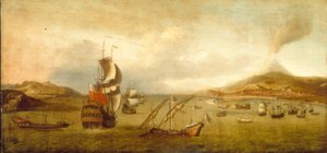 Britisches Geschwader und levantinische Galeeren im Meer von Lorenzo Castro