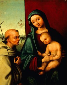 Madonna mit Kind und St. Franziskus (Detail) von Lorenzo Costa