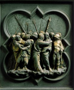 Nordtor (genannt Kreuztor, im Norden), Außendetail: Der Kuss des Judas von Lorenzo Ghiberti