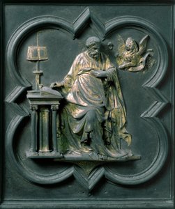 Nordtor (genannt Kreuztor, im Norden), Außendetail: Heiliger Markus. Bronzeskulptur von Lorenzo Ghiberti