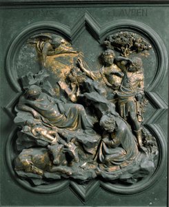 Nordtor, Außendetail: Die Geburt Christi. Bronzeplastik von Lorenzo Ghiberti von Lorenzo Ghiberti