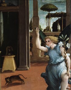 Die Verkündigung, Detail des Engels von Lorenzo Lotto