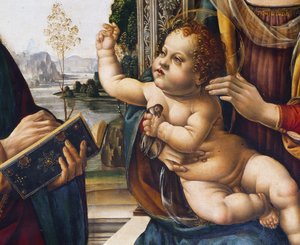Jesuskind, Detail aus Madonna mit Kind und Heiligen