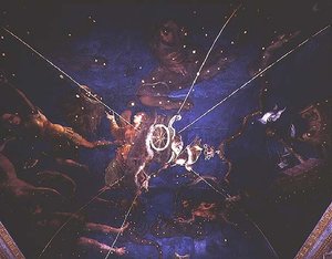 Die Göttin Diana in ihrem Wagen umgeben von Darstellungen der Tierkreiszeichen aus der Sala dello Zodiaco
