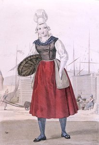 Traditionelle Tracht einer Fischverkäuferin aus Dieppe, graviert von Gatine um 1820