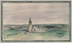 Kirche und Dorf in der Mitte eines Feldes, Montigny, 1866