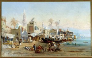 Fischer und Moscheen im Hafen von Boulack in Ägypten. Gemälde von Amable Louis Crapelet (1822-1867). Sammlung Fondation Regards de Provence, Marseille von Louis Amable Crapelet