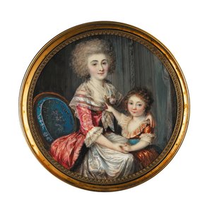 Eine junge Dame namens Madame de Genlis, die ihren jungen Sohn umarmt von Louis Andre Fabre