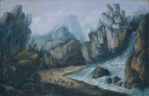 Stromschnellen und Wasserfall in den Alpen