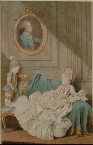 Madame Millin du Perreux und ihr Sohn, mit einem gemalten Porträt von Monsieur Jérôme-Robert Millin du Perreux von Louis Carmontelle