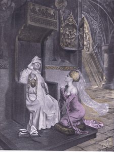 Die Dame und der Mönch, Illustration aus Decameron von Boccaccio, veröffentlicht von Navarre Society 1930er Jahre (Lithographie) von Louis Chalon