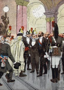 Bankett der Bürgermeister von Frankreich (Bankett der Bürgermeister von Frankreich am 18. August 1889 im Rathaus von Paris, eingeladen zur Feier der Weltausstellung) Illustration von Louis Charles Bombled (1862-1927) aus Merciers „Les grandes journées de l von Louis Charles Bombled