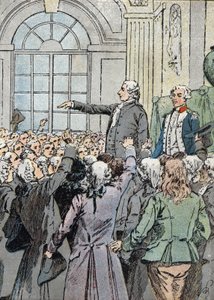 Französische Revolution: Der Abgeordnete Jean Sylvain Bailly (1736-1793) wurde am 15.07.1789 in Anwesenheit von La Fayette zum Bürgermeister von Paris gewählt (Illustration)