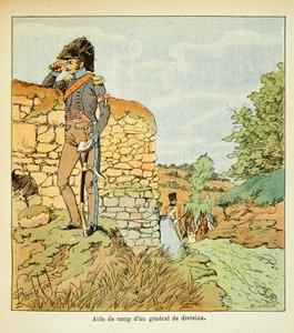 Illustration von Louis Bombled aus dem Buch „Das Memorial von Saint Helene“ von Graf Emmanuel de Las Cases: Adjutant eines Divisionsgenerals der französischen Armee, Private Sammlung von Louis Charles Bombled