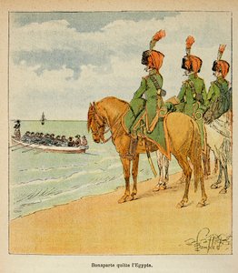 Illustration von Louis Bombled aus dem Buch „Das Memorial von Saint Helene“ von Graf Emmanuel de Las Cases: Bonaparte verließ Ägypten am 23. August 1799, Private Sammlung von Louis Charles Bombled