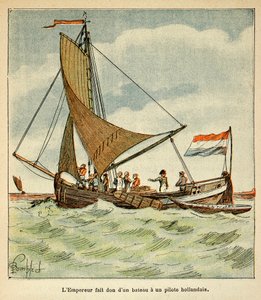 Illustration von Louis Bombled (1862-1927) aus dem Buch „Das Memorial von St. Helena“ von Graf Emmanuel de Las Cases (1766-1842): Napoleon schenkt einem niederländischen Piloten während seines Besuchs in Holland ein Boot von Louis Charles Bombled
