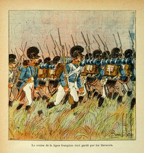 Illustration von Louis Bombled aus dem Buch „Das Memorial von Saint Helena“ von Graf Emmanuel de Las Cases: Bayerische Armee integriert in die Armee Napoleons von Louis Charles Bombled