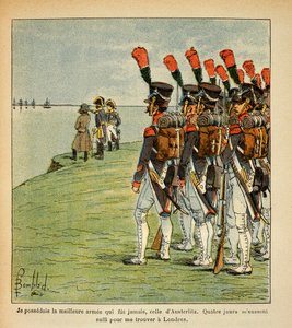 Illustration aus dem Buch „The Memorial of Saint Helene“ von Graf Emmanuel de Las Cases: Die Große Armee in Boulogne, der Kaiser Napoleon betrachtet das England, das er erobern will von Louis Charles Bombled