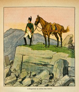 Der Kaiser Napoleon inmitten der Ruinen, aus dem Buch „The Memorial of Saint Helene“ von Graf Emmanuel de Las Cases von Louis Charles Bombled