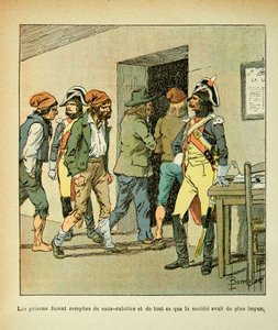 Illustration von Louis Bombled (1862-1927) aus dem Buch „Das Memorial von Saint Helena“ von Graf Emmanuel de Las Cases (1766-1842): Während der Französischen Revolution waren die Gefängnisse überfüllt, Privatbesitz