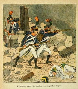 Illustration von Louis Bombled aus dem Buch „Das Memorial von Saint Helene“ von Graf Emmanuel de Las Cases: Kaiser Napoleon schickt seine Garde nach Aspern während der Schlacht von Essling von Louis Charles Bombled