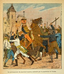 Illustration von Louis Bombled aus dem Buch „Das Memorial von Saint Helene“ von Graf Emmanuel de Las Cases: Der Parlamentär von Marschall Lannes wird von der Bevölkerung Wiens misshandelt von Louis Charles Bombled