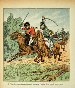 Illustration von Louis Bombled aus dem Buch „Das Memorial von Saint Helene“ von Graf Emmanuel de Las Cases: Kampf zwischen französischen und englischen Reitern von Louis Charles Bombled