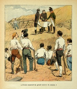 Illustration von Louis Bombled aus dem Buch „Das Memorial von Sainte Helene“ von Graf Emmanuel de Las Cases: Napoleon leitete große Bauprojekte in Frankreich während seiner Herrschaft von Louis Charles Bombled