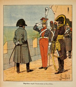 Illustration von Louis Bombled aus dem Buch „Das Memorial von Saint Helene“ von Graf Emmanuel de Las Cases: Kaiser Napoleon empfängt Marschall Poniatowski auf der Insel Elba von Louis Charles Bombled
