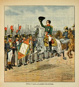 Illustration aus dem Buch „The memorial se Sainte Helene“ von Graf Emmanuel de Las Cases: Der Kaiser Napoleon inspiziert die Truppen