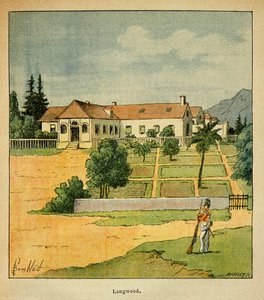 Ansicht von Longwood auf St. Helene, aus dem Buch „The Memorial of Saint Helene“ von Graf Emmanuel de Las Cases von Louis Charles Bombled
